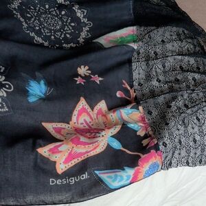 Desigual Navty Multicolor Floral Scarf with Lace